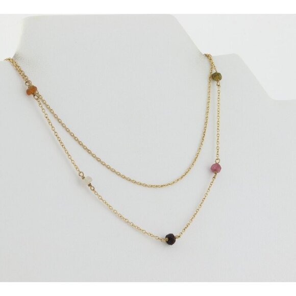 Gold Over Sterling Silver Natural Tourmaline Layered Station Necklace 15 to 17.5 - Picture 7 of 7
